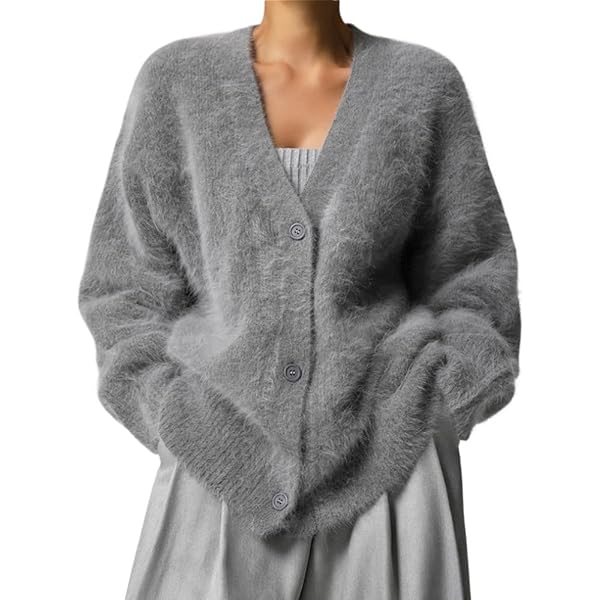 Faux Mink Knit Cardigan Sweater Women's Fuzzy Cardigan Long Sleeve